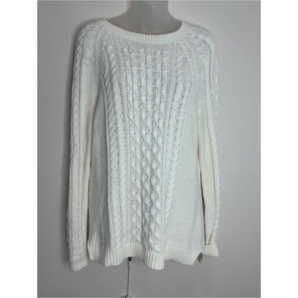 GAP Women's Ivory White Thick Cable Knit Crewneck Sweater size medium